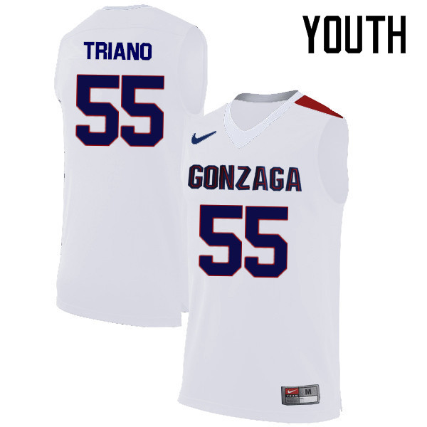 Youth #55 Dustin Triano Gonzaga Bulldogs College Basketball Jerseys-White